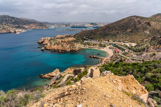 Scenic panoramic view in Cartagena during a summer day,  Region of Murcia, Spain.