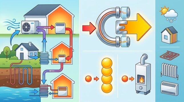 Residential heat pump and sustainable home heating system diagram