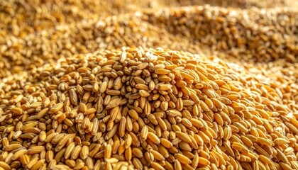 Obraz premium Macro view of golden wheat grains pile.