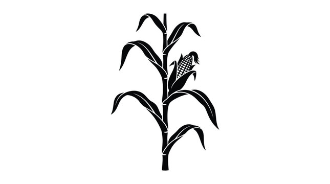 Corn stalk vector illustration showing mature plant with leaves isolated on clean plain white background