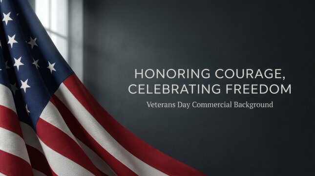 Veterans day background with american flag and honoring courage celebrating freedom text