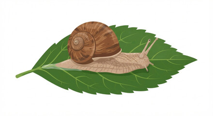 vector illustration of a garden snail crawling on a green leaf © Wiji