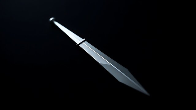 Polished steel dagger on black velvet, edge catching a sharp beam of light.