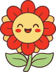 Fototapeta premium Cute Kawaii Smiling Flower Cartoon Character Vector Illustration Isolated on White Background