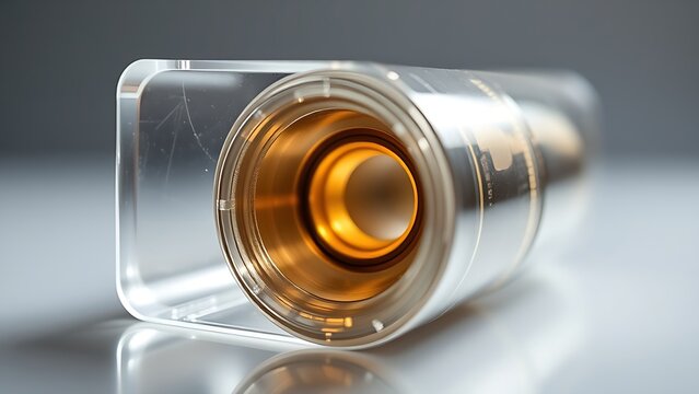 A cross-section view of clear ballistics gel with a clean cavity channel from a bullet.