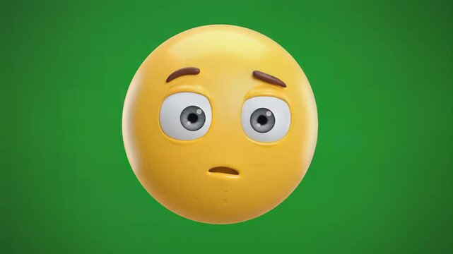 Yellow 3d bored and weary emoji animation on green background
