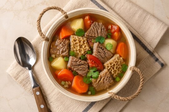 Dominican Style Mondongo Beef Tripe Stew with Carrots and Potatoes in Tomato Sauce