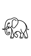 Fototapeta premium Detailed black line art walking elephant logo.