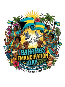 Bahamas emancipation day freedom celebration with people and flags