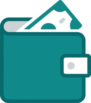 Green wallet icon with money inside