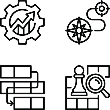 Set of four linear business strategy and planning icons