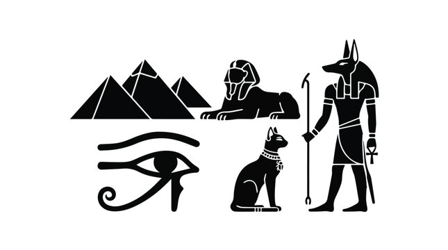 Ancient Egyptian symbols and figures isolated on transparent background for historical and cultural themes
