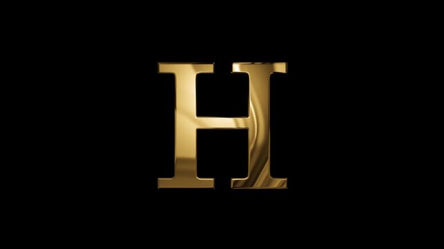 English alphabet letter H in golden style, transparent background