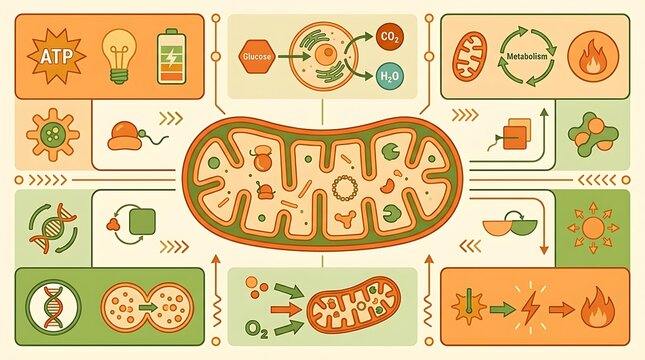 Mitochondria diagram illustrating cellular respiration and metabolism