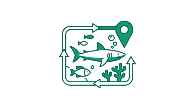 Green shark navigation map icon for reef diving tours.