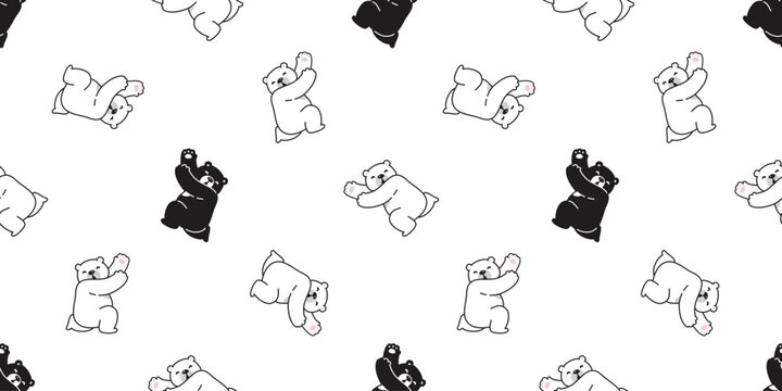 bear seamless pattern polar sitting proudly present vector cartoon doodle teddy tablecloth tile background gift wrapping paper repeat wallpaper scarf isolated illustration design