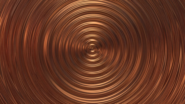 Shiny copper metallic surface featuring concentric circular ripples reflecting warm light in a soft glow