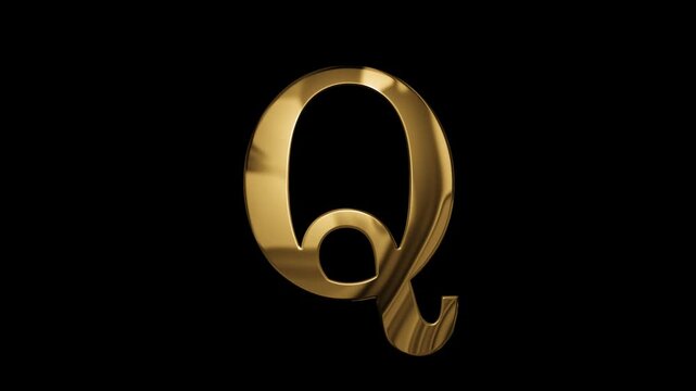 English alphabet letter Q in golden style, transparent background
