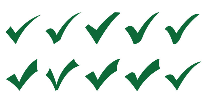 Check tick mark icon set. Cross box x check mark checkbox list vector draw hand drawn sketch doodle brush marker checklist symbol wrong right circle. hand drawn, grunge X sign. Green checkmark set.