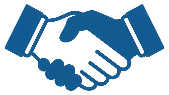 Handshake icon, one hand blue and one hand white, representing business agreement or partnership isolated on white background.