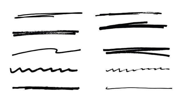 Set of hand-drawn black ink lines, scribbles, and underline strokes on a plain white background
