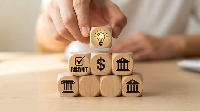 Grant Funding Innovation Concept with Wooden Blocks Financial Support and Investment