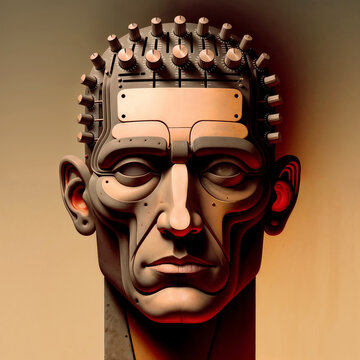 analog robot head in retro-futuristic style