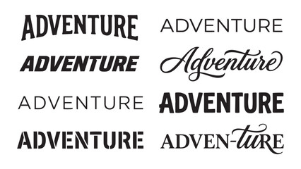 Fototapeta premium Adventure typography collection. Set of various creative lettering styles and fonts.