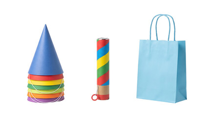 Fototapeta premium Party supplies pack three items set for marketing presentation and creative design concept mockup