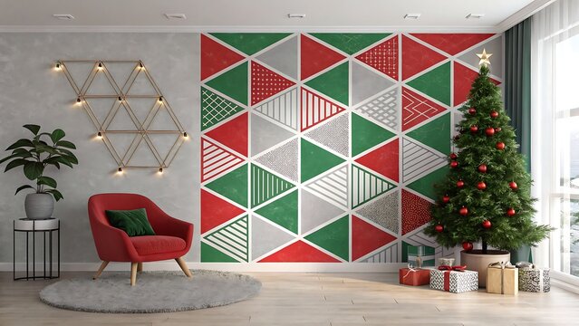 Modern living room decorated for christmas holidays