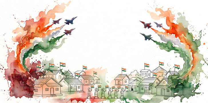 India Independence Day patriotic design in Watercolor and Har Ghar Tiranga.