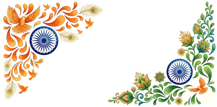  India Independence Day Traditional Corner Designs floral decoration element. 