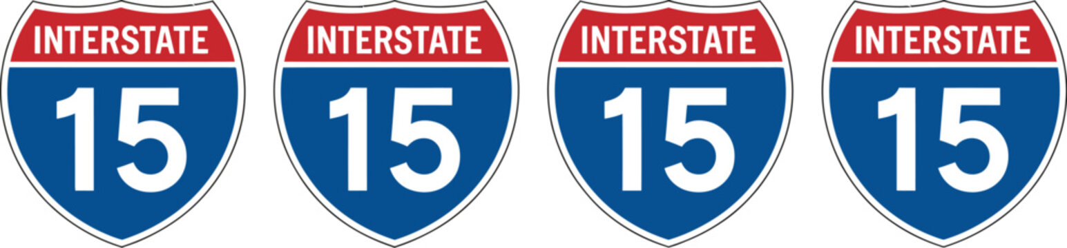 interstate 15 highway vector signs featuring us route shield road markers, transportation navigation symbols, traffic guidance, roadway signage, vector design.