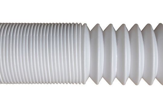White corrugated plastic hose tubing closeup with dual ridge structure
