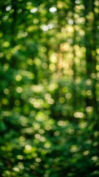 Abstract natural background featuring soft green foliage and golden sunlight creating a beautiful bokeh effect in a peaceful forest setting during daytime