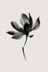 Obraz premium Minimalist black and white ink painting of a single flower on canvas.