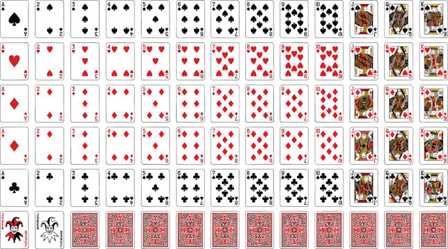 Complete Playing Cards Deck Vector Set with Spades Hearts Diamonds Clubs Jokers and Card Backs for Poker Casino Games