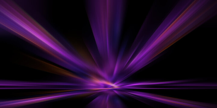 Neon purple speed rays on the dark asphalt, velocity light neon purple pink flow, zoom in motion effect, purple glow speed lines, colorful light trails, stripes on black background