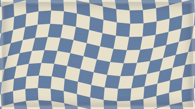 Groovy Wavy Blue and Cream Checkered Pattern Retro Background