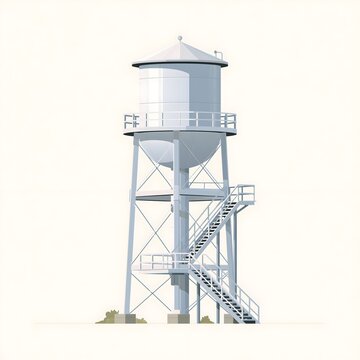 Modern Water Tower Flat Vector Illustration Isolated on White Background