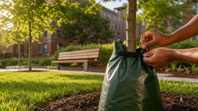 Urban Tree Planting Program Watering Bag Secured Renewed Community Lot