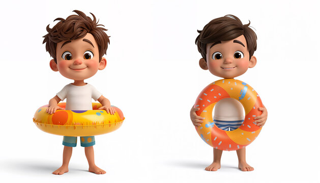 funny cartoon boy with an inflatable ring
