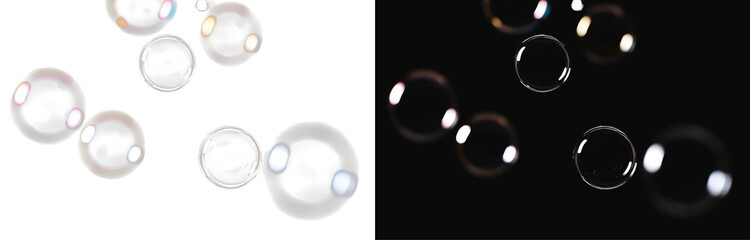 Transparent Soap Bubbles Overlay Effect Isolated on white and Black Backgrounds