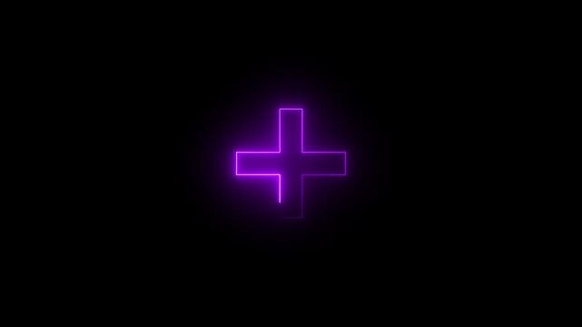 glowing Neon line plus symbol icon simple positive plus icon animation. Business counting add motion. neon plus sign icon, Plus neon sign