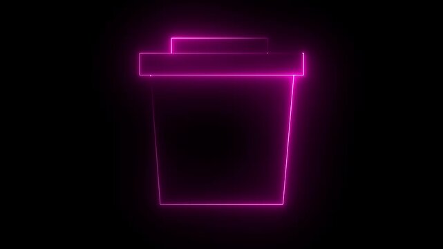 Neon Dustbin icon on black background. 4k animation video.