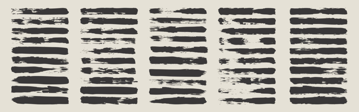 Long grunge brush strokes, lines, ink smudges, hand-drawn scribble shapes. Handmade sketchy marks acrylic stains, charcoal streaks. Paint textures, brush effect. Marker underline. Vector illustration