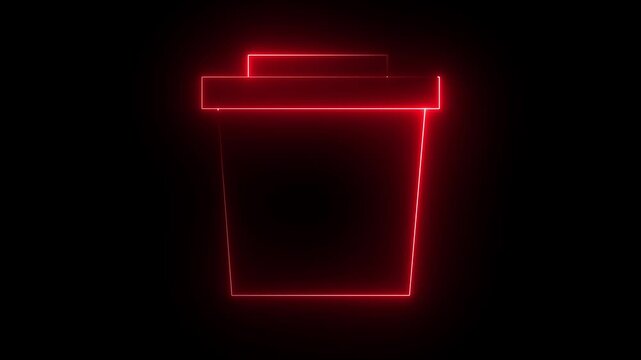 Neon Dustbin icon on black background. 4k animation video.