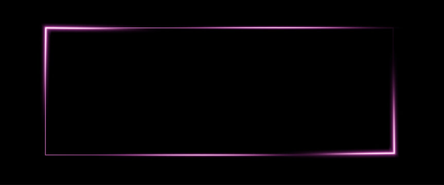 Glowing pink neon rectangle frame isolated on black background