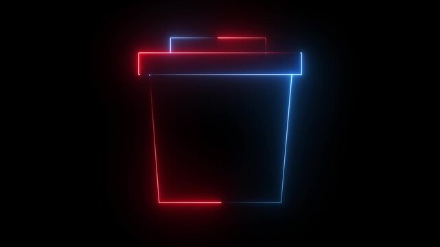 Neon Dustbin icon on black background. 4k animation video.