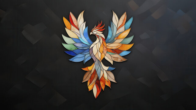 Stunning stained glass artwork of phoenix rising, showcasing vibrant colors and intricate details, symbolizing rebirth